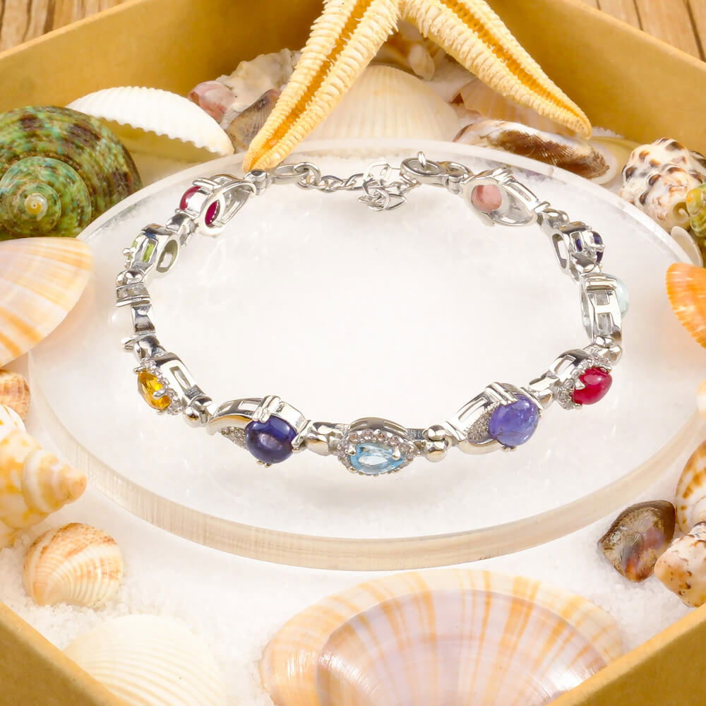 Special Mixed Gemstone Silver Bracelet SCB-016 