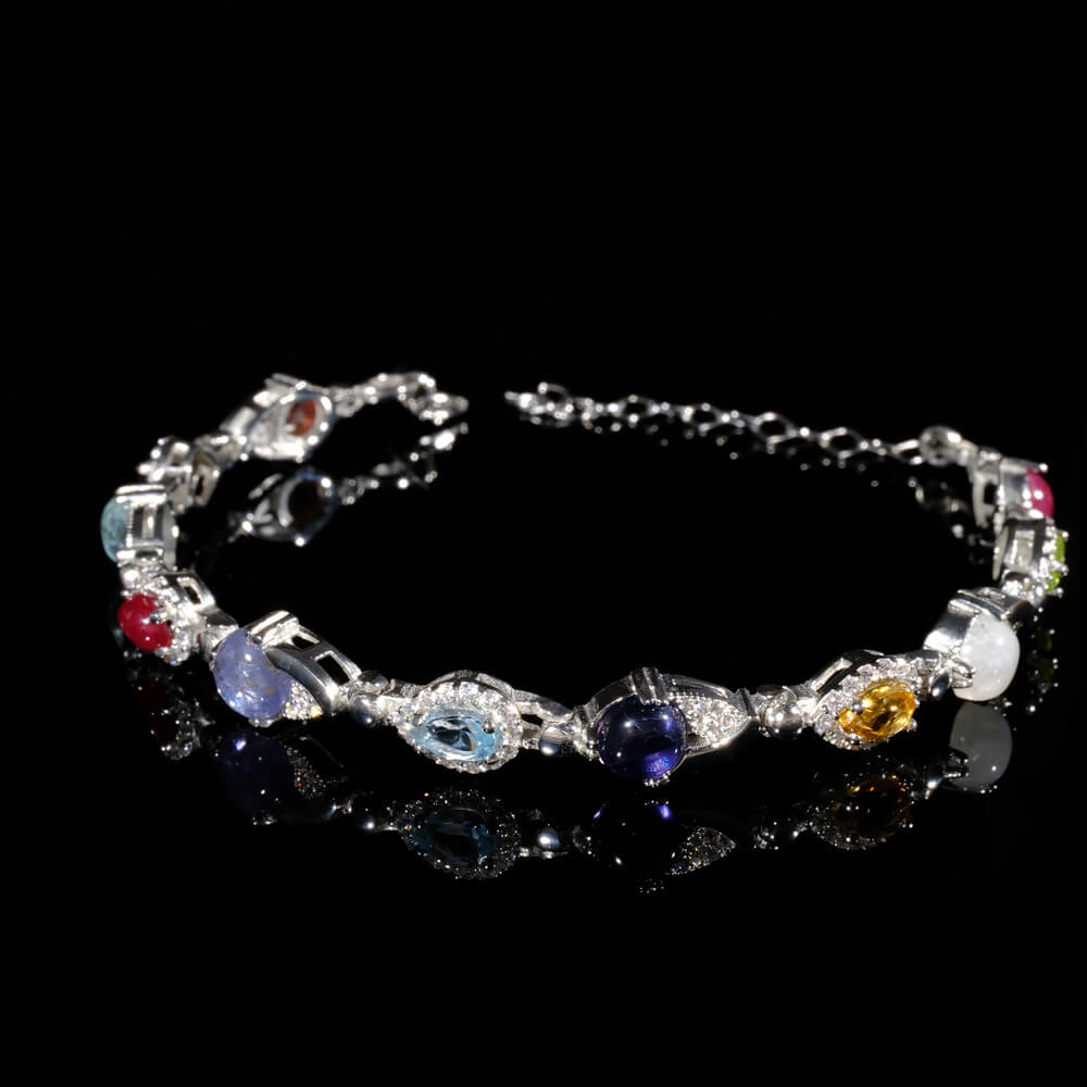 Special Mixed Gemstone Silver Bracelet SCB-016 