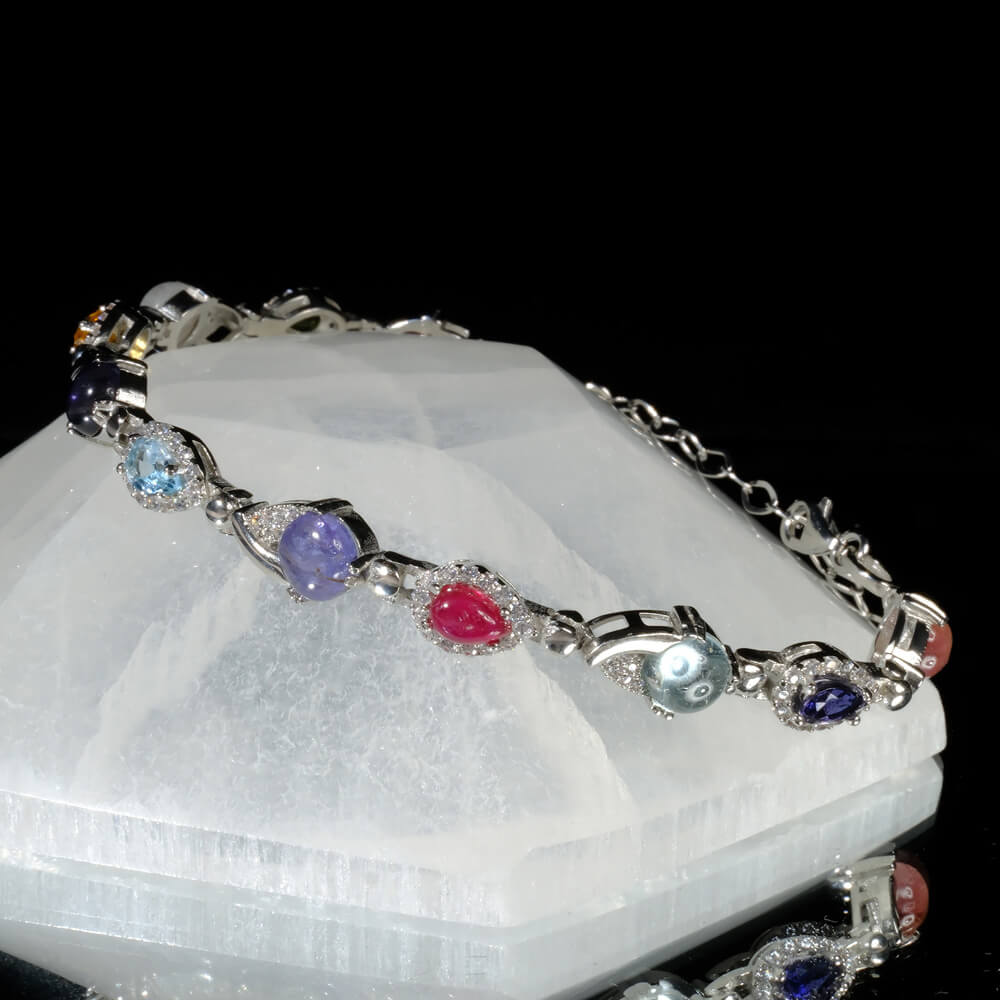 Special Mixed Gemstone Silver Bracelet SCB-016 