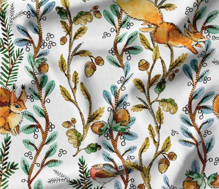 Squirrel Patterned Autumn Theme Fabric SCB-270 