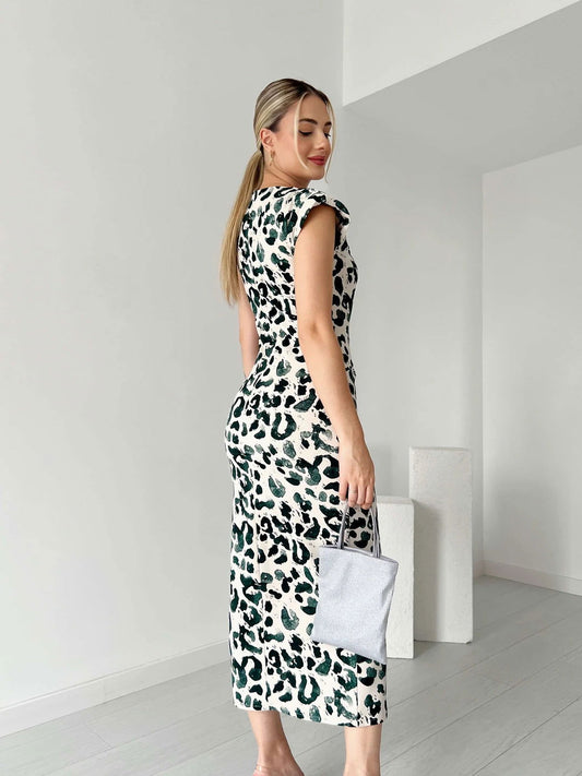 Stingray Leopard Print Dress-Green 