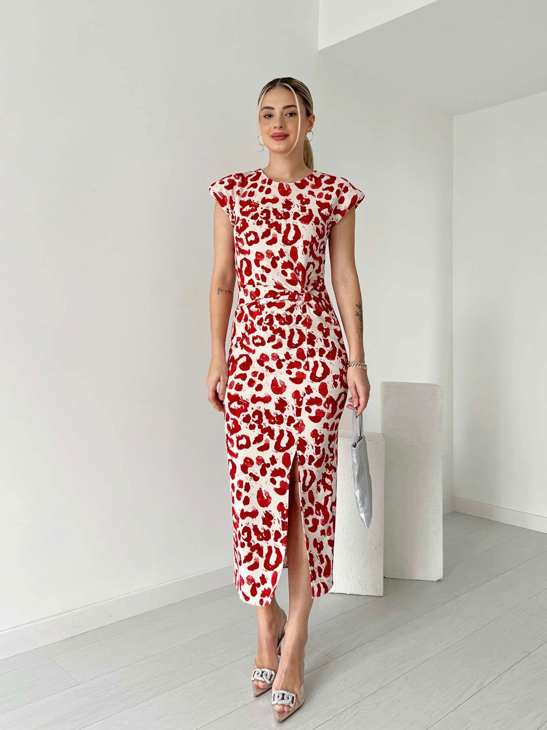 Stingray Leopard Print Dress-Red 