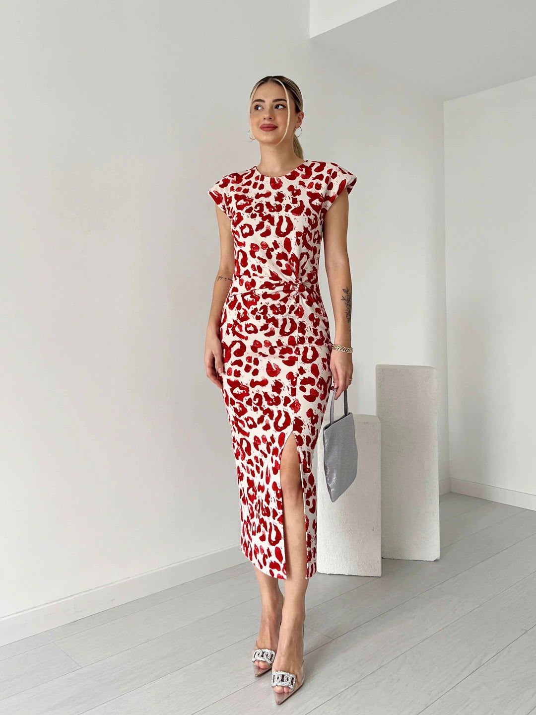 Stingray Leopard Print Dress-Red 