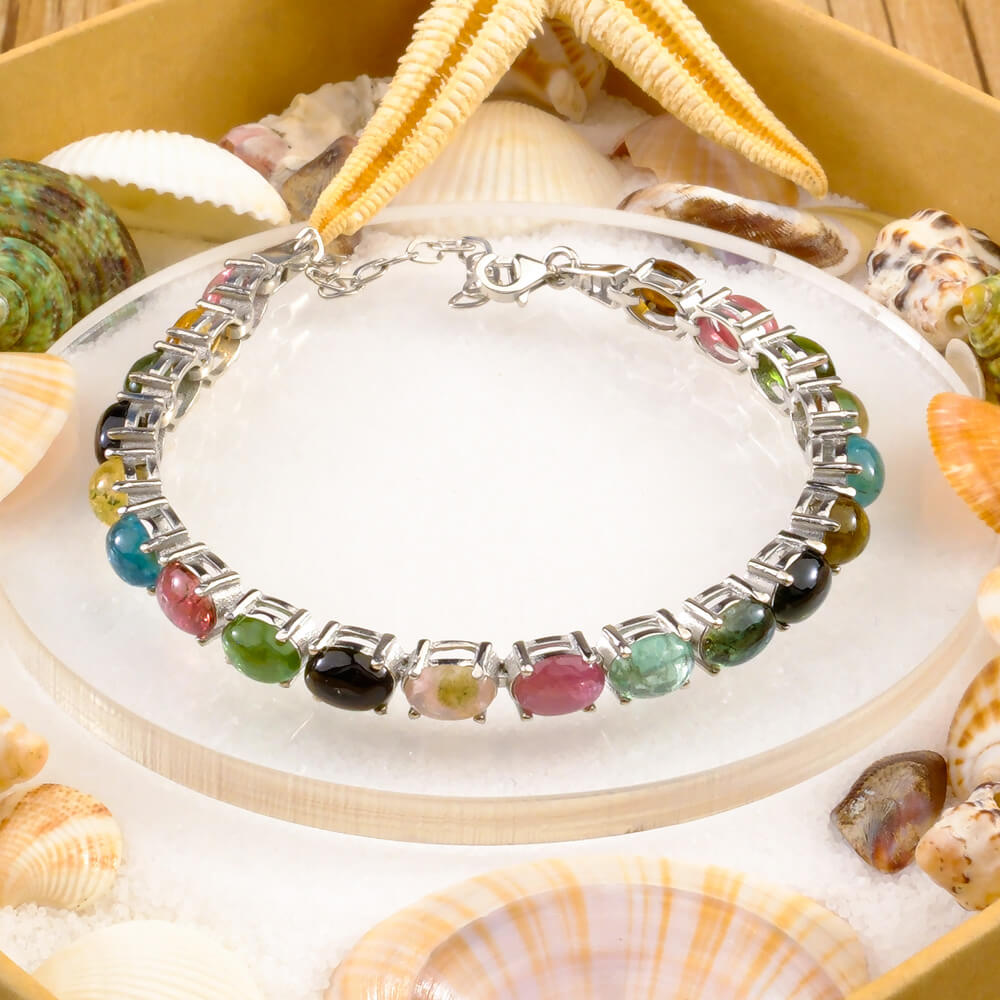 Tourmaline Natural Stone Silver Bracelet SCB-017 