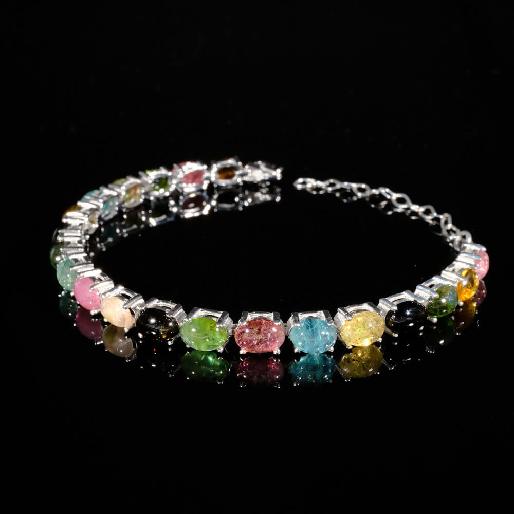 Tourmaline Natural Stone Silver Bracelet SCB-017 