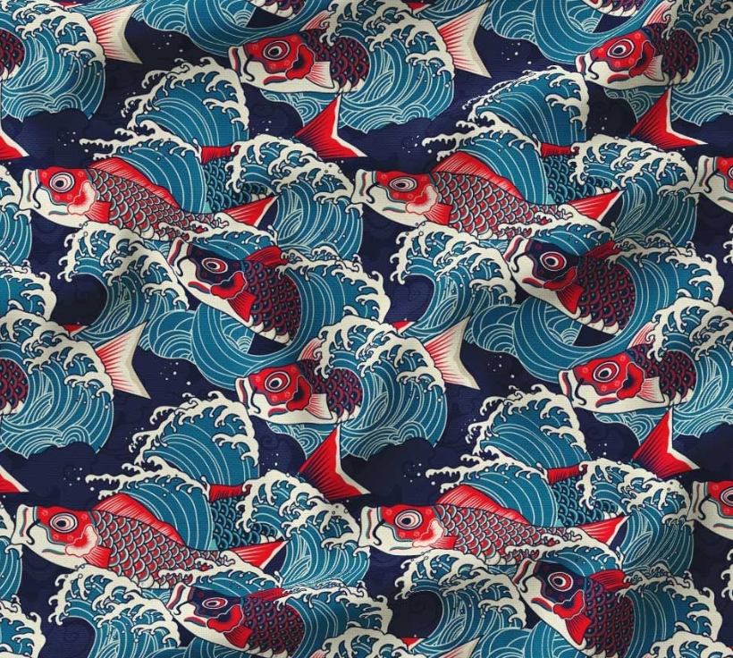 Waves and Fish Patterned Fabric SCB077 