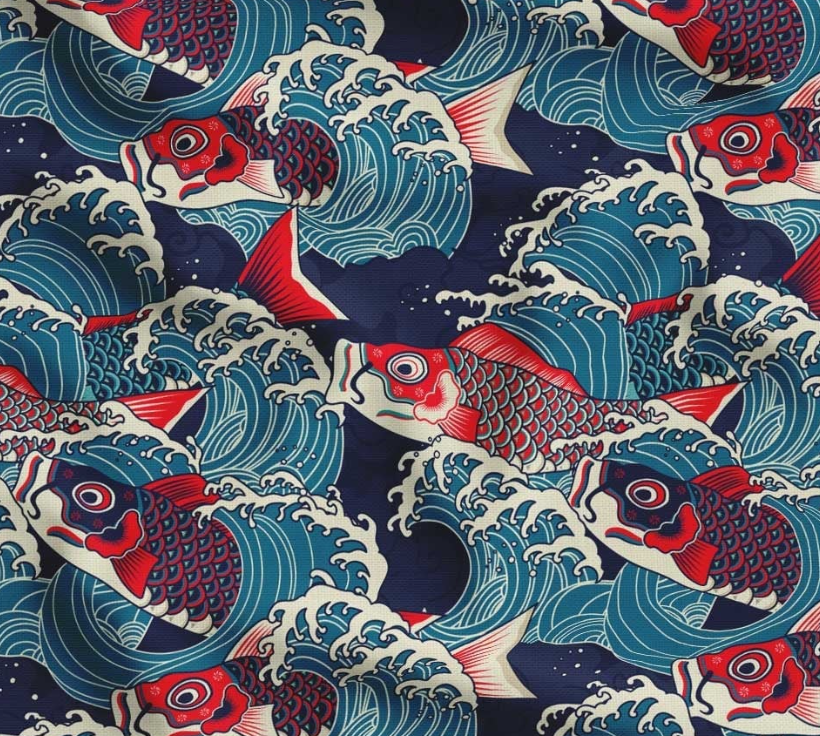 Waves and Fish Patterned Fabric SCB077 