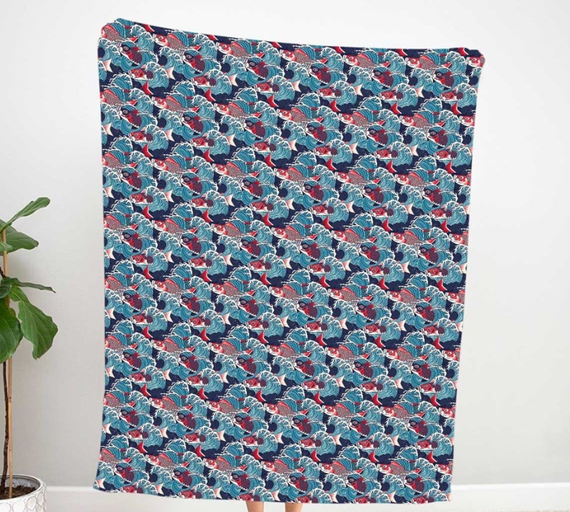 Waves and Fish Patterned Fabric SCB077 