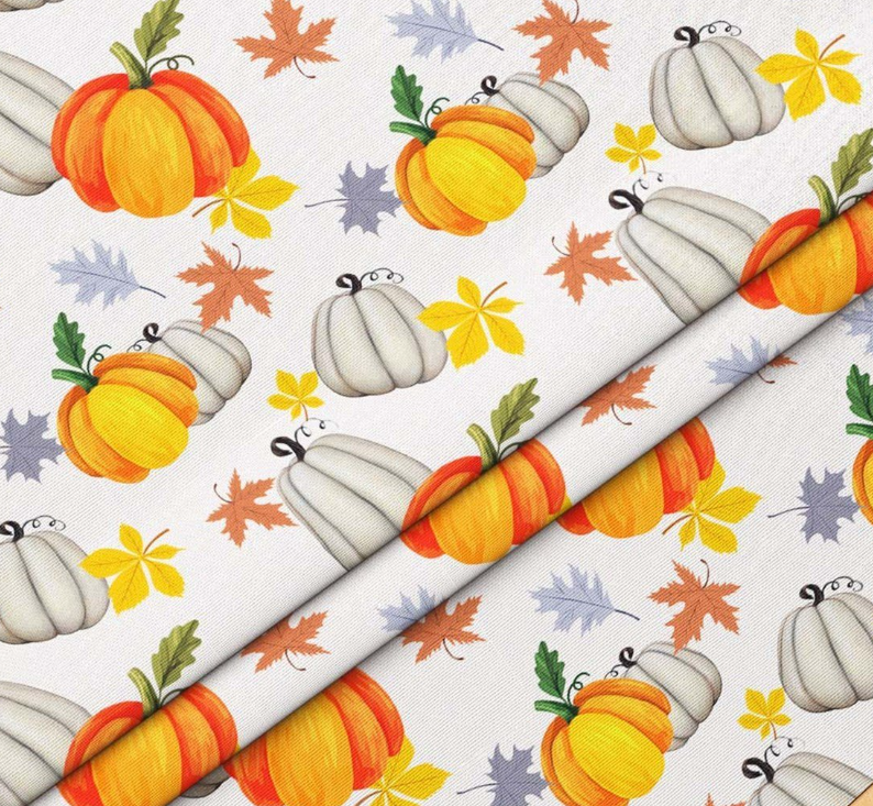 White Background Pumpkin Patterned Fabric SCB032 