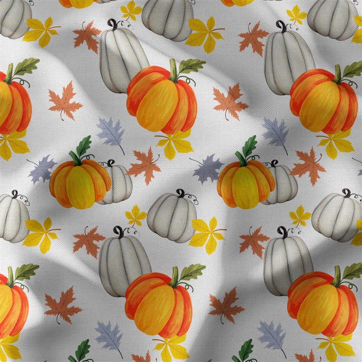 White Background Pumpkin Patterned Fabric SCB032 