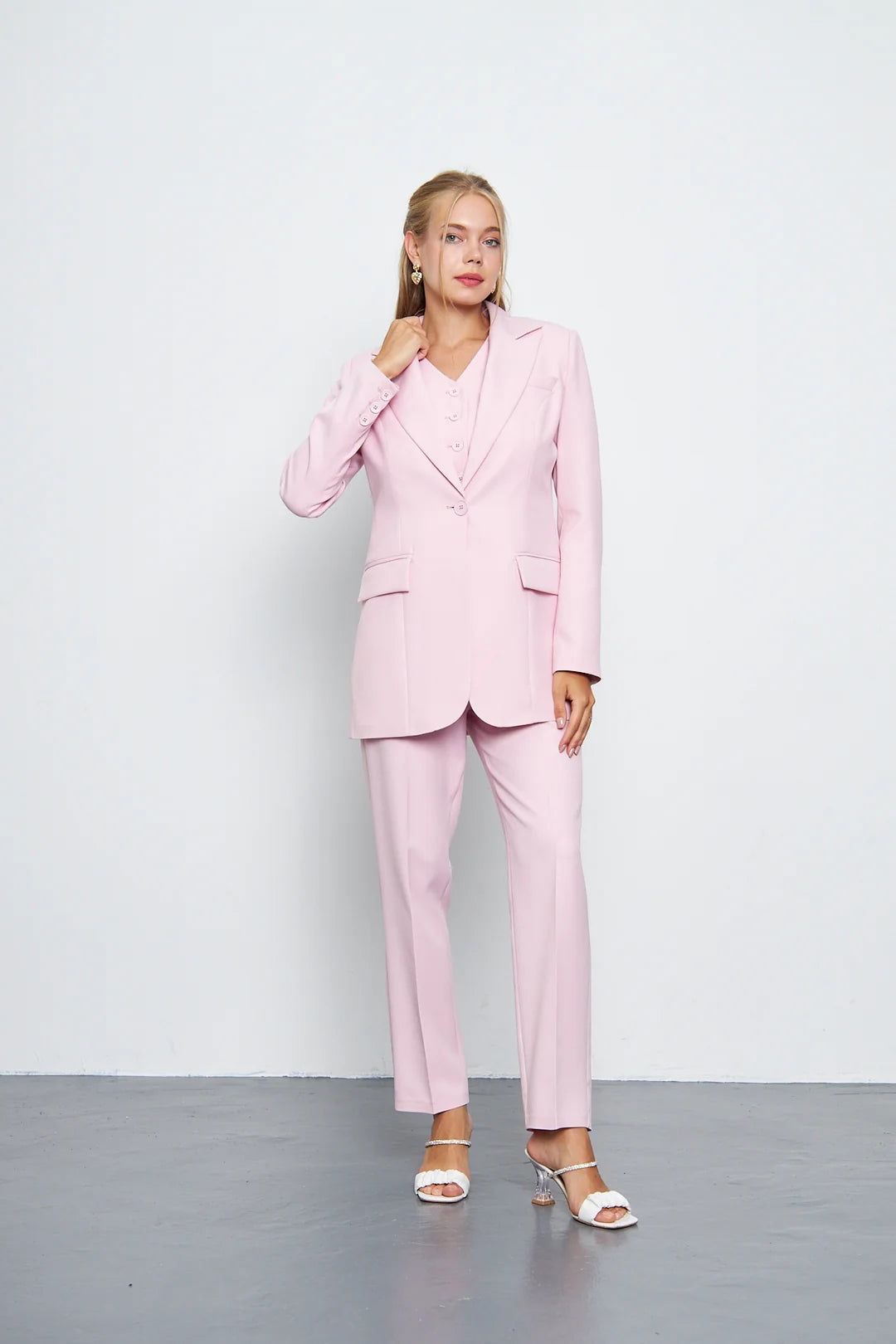 Women's Three-Piece Vest Suit-Pink- SCB-W12372 