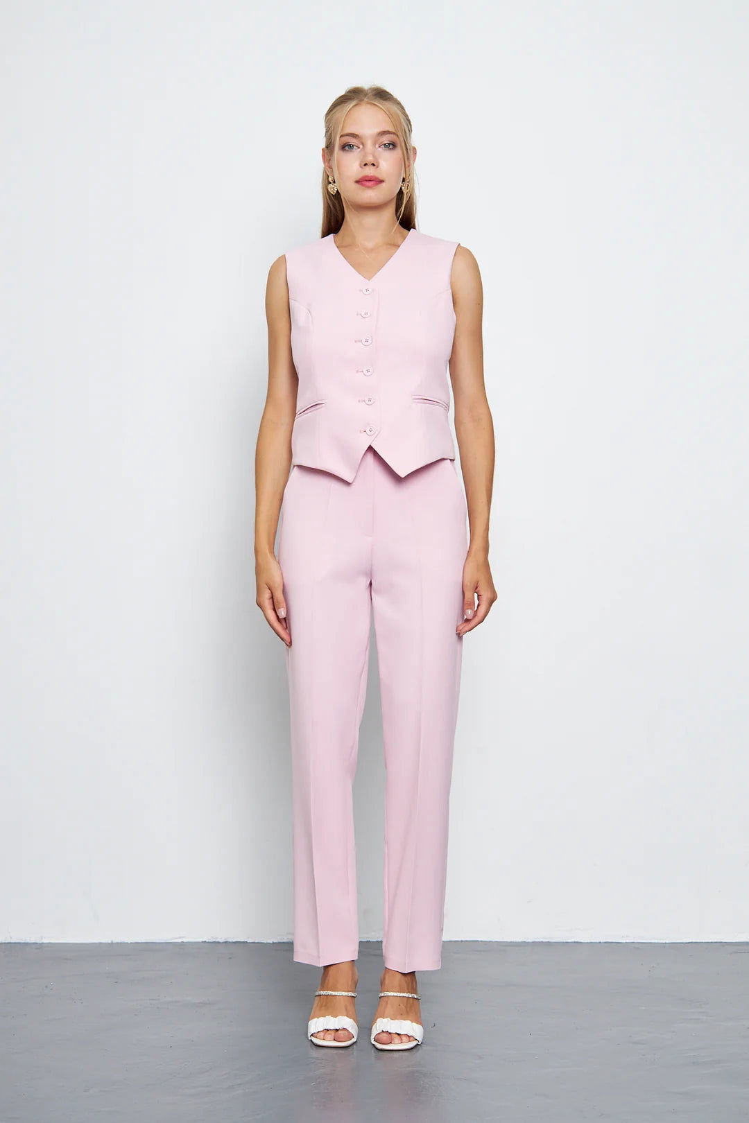 Women's Three-Piece Vest Suit-Pink- SCB-W12372 