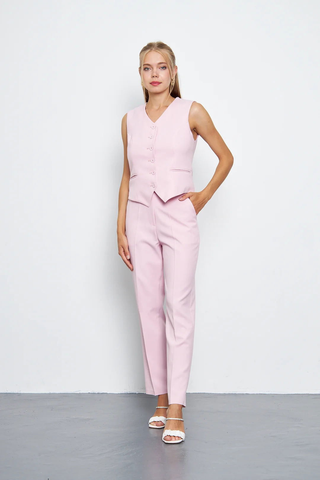 Women's Three-Piece Vest Suit-Pink- SCB-W12372 