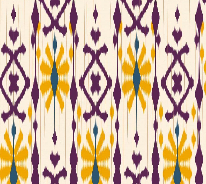 Yellow Floral Ikat Patterned Fabric SCB-441 