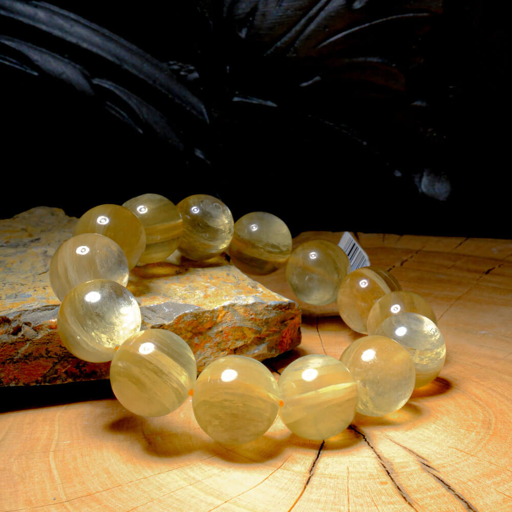 Yellow Lepidolite Natural Stone Bracelet (14mm) 