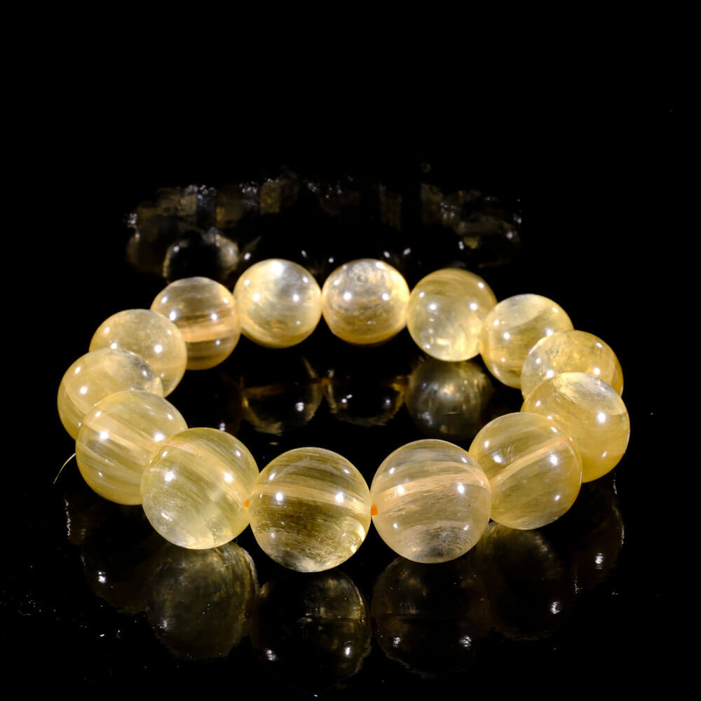 Yellow Lepidolite Natural Stone Bracelet (14mm) 