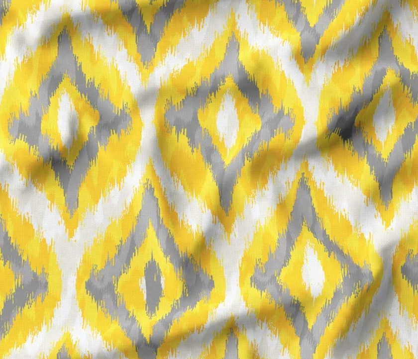 Yellow and Grey Diamond Ikat Patterned Fabric SCB-379 