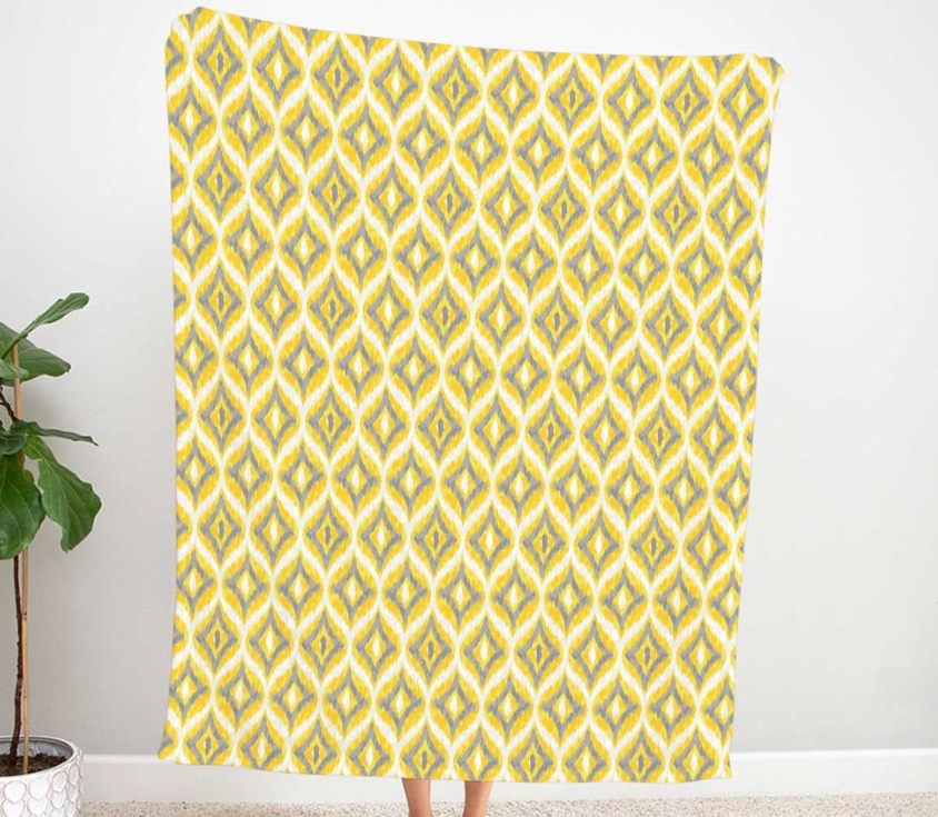 Yellow and Grey Diamond Ikat Patterned Fabric SCB-379 