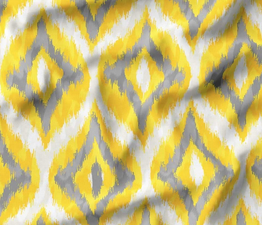 Yellow and Grey Diamond Ikat Patterned Fabric SCB-379 